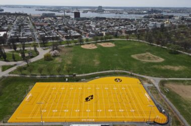 Utz Field at Patterson Park's artificial turf field featuring Brock shock pads.